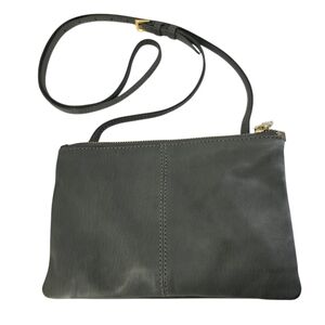 Wera Stockholm Leather 2 Compartment Mini Crossbody Bag Gray Green Top Zip